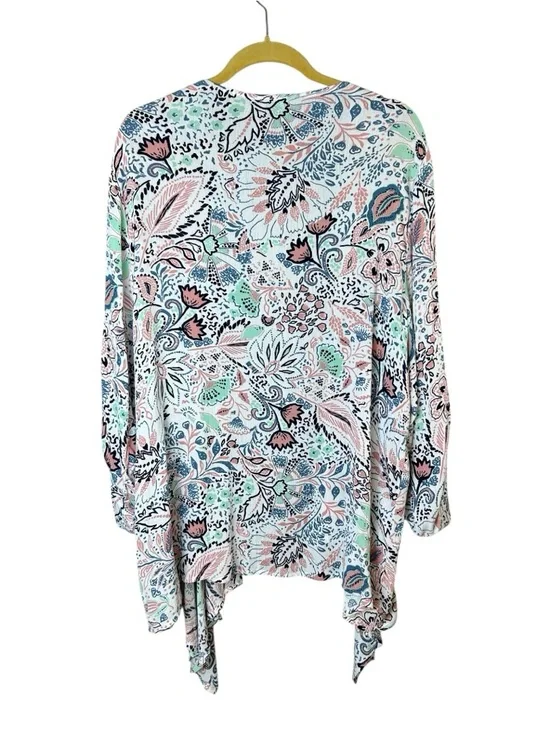 Torrid Women's White Paisley Gauze Roll Tab Sleeve Open Front Kimono Size 2X - Picture 8 of 9